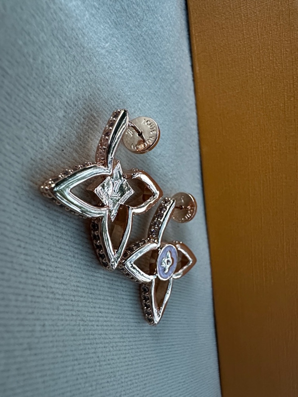 Gold Tone Floral Drop Earrings with Pink and Red Accents - Picture 5 of 5